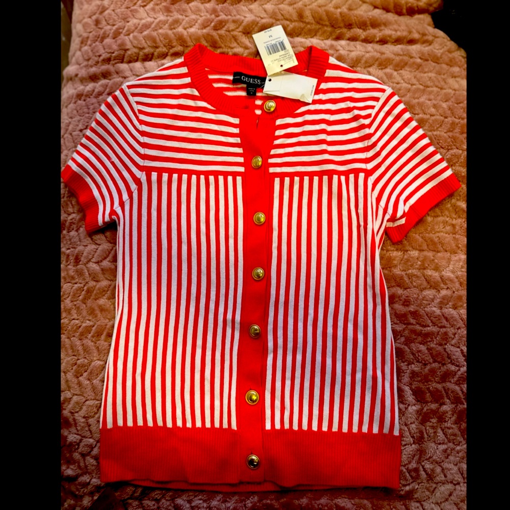 Women’s - Guess - Viera Stripe SS Cardigan - SZ:M - NWT